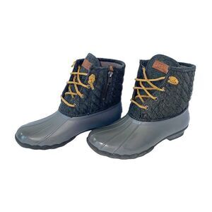 Sperry Rain Duck Boot Saltwater Quilted Fleece Outdoor Gray Rope Laces Womens 8